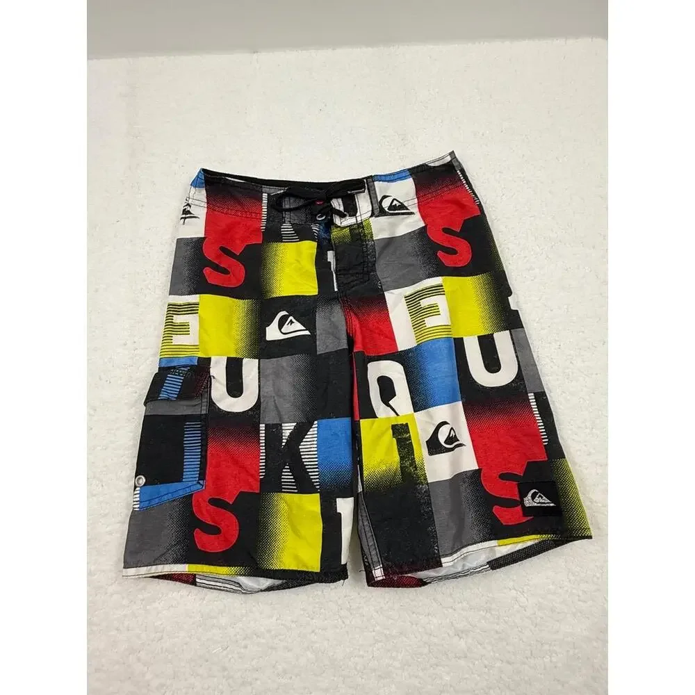 Quiksilver Boardshorts Geometric Pattern‎ Drawstring Boardshorts Shorts Size 25